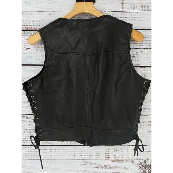 First Classics Women’s black leather side-lace motorcycle vest size XL (16) - Picture 5 of 5